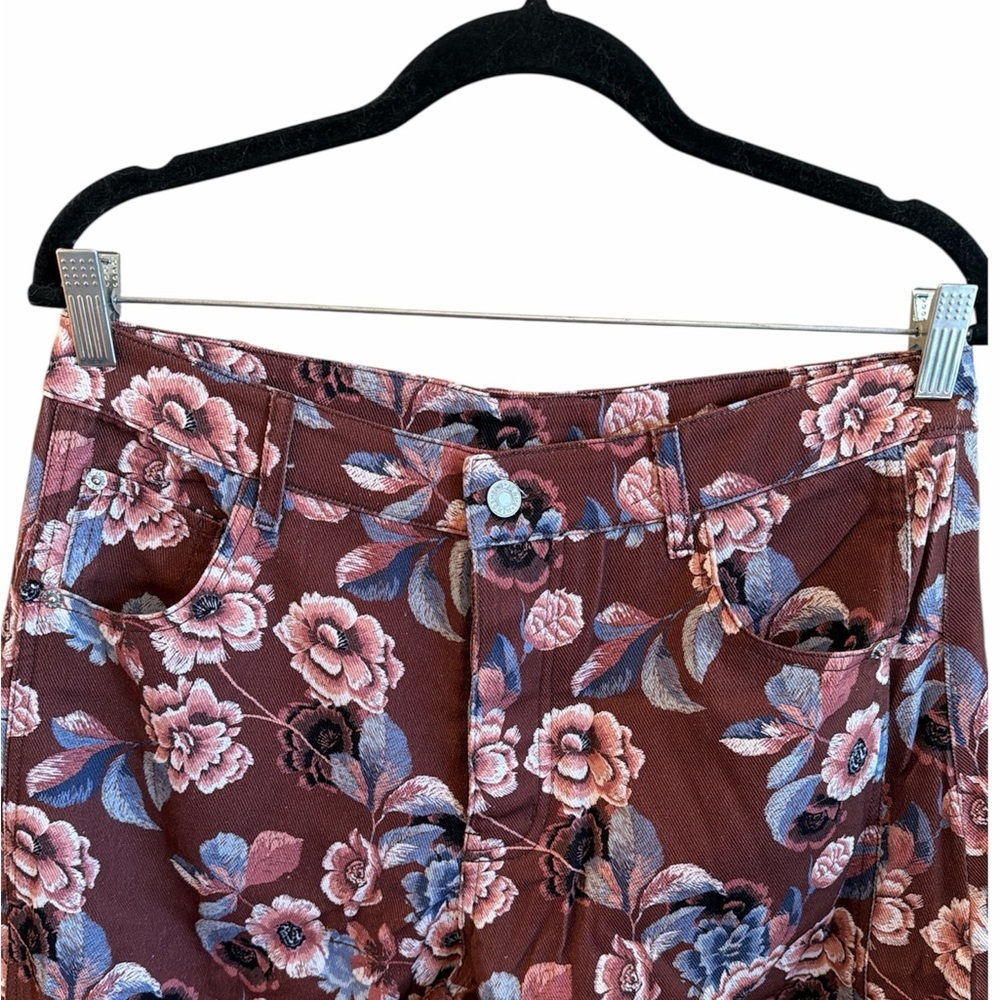 Olivaceous Barrel Pants Size Large Rust Burgundy Floral Pattern Button Closure - Picture 6 of 13